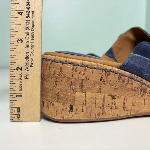 Boc Blue Suede Cork Wedge Sandals 9 - Picture 11 of 11